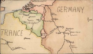 Handmade Hand Colored Map of Europe on Postal Card c1915? Postcard