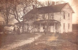 WOMAN WITH WHITE HORSE IN FRONT OF OLD COUNTRY HOUSE~1910s REAL PHOTO POSTCARD