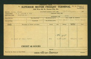 Superior Motor Freight Terminal Kansas City Mo. 6/23/36 Freight Bill