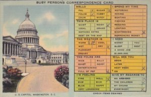 Washington D C Busy Persons Correspondence Card U S Capitol 1940