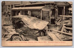 Dayton Ohio~Flood Mix Up Wreckage~Main Street~1913 B&W Postcard