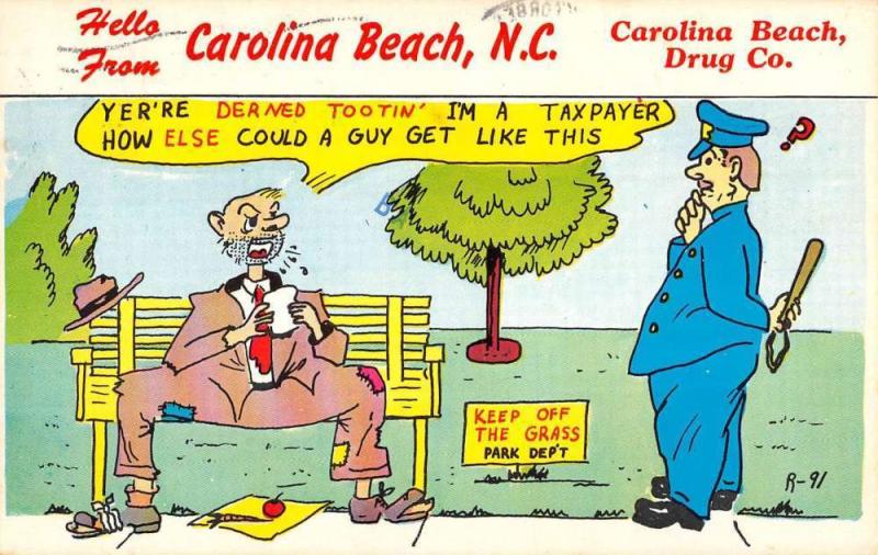 Carolina Beach North Carolina Comic Humor Police Man Antique Postcard K87856