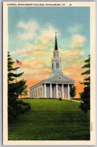 Vtg Vermont VT Church Chapel Middlebury College 1930s View Linen Postcard