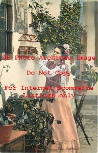 Native Ethnic Culture Costume, Woman with  Bird Cage, Andalusia, Spain