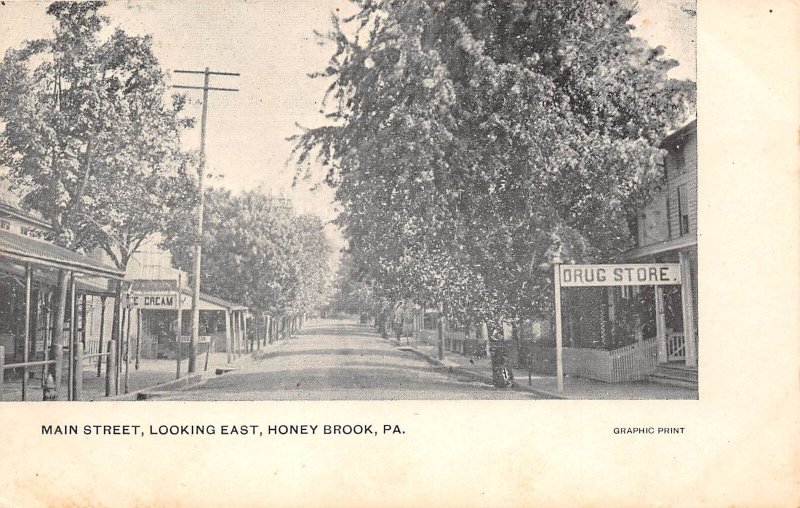 Honey Brook Pennsylvania Main St., Looking East, Drug Store Shown PC