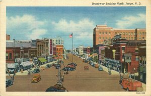 Broadway Looking North, Fargo, North. Dakota Vintage Postcard