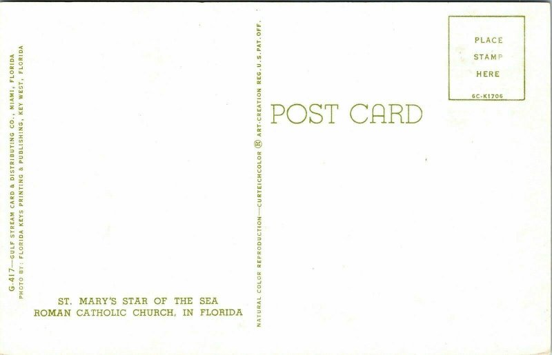 St Mary Star Sea Roman Catholic Church FL Florida Postcard Curteich VTG UNP  