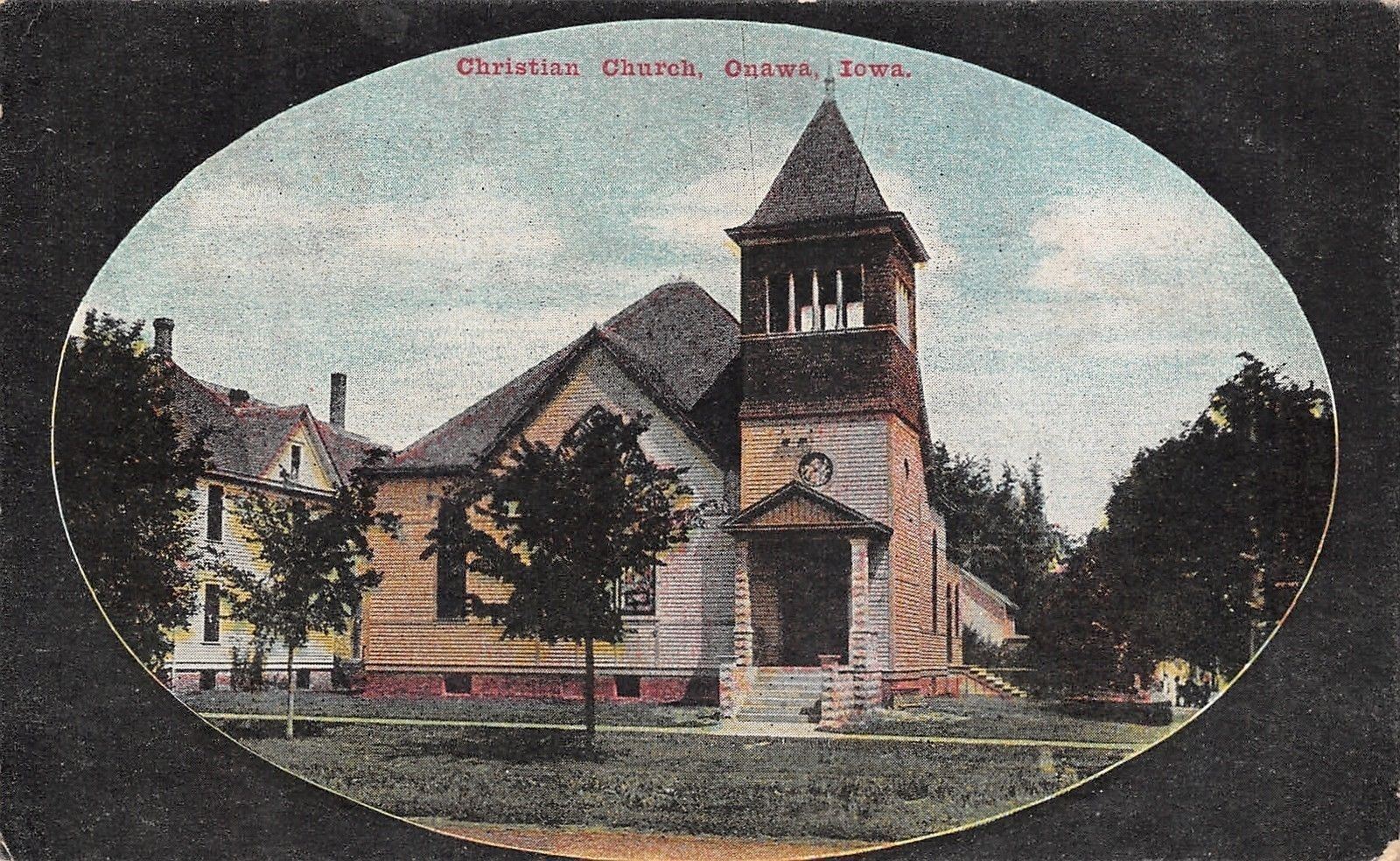 Onawa IowaChristian ChurchOpen BelltowerOval Border Postcard 1908 PC