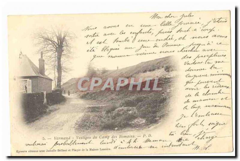 Vermand Old Postcard Roman camp remains (precursor map)