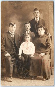 c1910s Family Portrait RPPC 3 Handsome Boys Real Photo Young Men Woman Mom A159