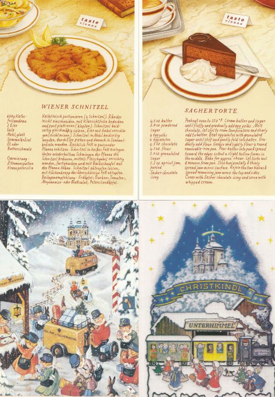 Wien Vienna Christmas Cake Food Sachertorte Recipe 4x Postcard s