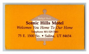 Budget Host Scenic Hills Motel Salina UT Utah Vintage Business Card 