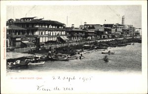Port Said Egypt Harbor View Waterfront c1910 Vintage Postcard