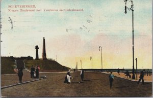 Netherlands Scheveningen Nieuwe Boulevard Vuurtoren Gedenknaald Postcard C140