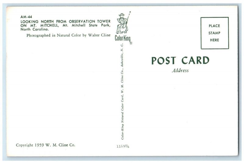 c1960 Looking North From Observation Tower Mt. Mitchell State Park NC Postcard