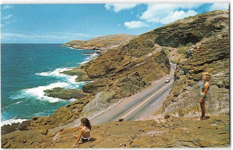KOKO HEAD Coastline, Blow Hole, Oahu HAWAII Beach 1960s Chrome Vintage Postcard