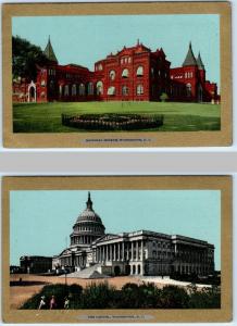 2 Postcards  WASHINGTON, D.C.   Gold Border NATIONAL MUSEUM, The Capitol  1900s