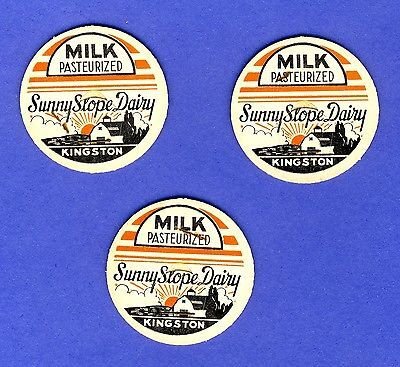 Three Sunny Slope Dairy Milk Bottle Caps, Kingston, Massachusetts/MA/Mass