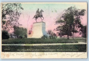 1907 Burlington Iowa Vintage Postcard Corse Monument Crapo Park Sculpture Statue