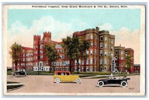 1923 Providence Hospital West Grand Boulevard Detroit Michigan MI Cars Postcard