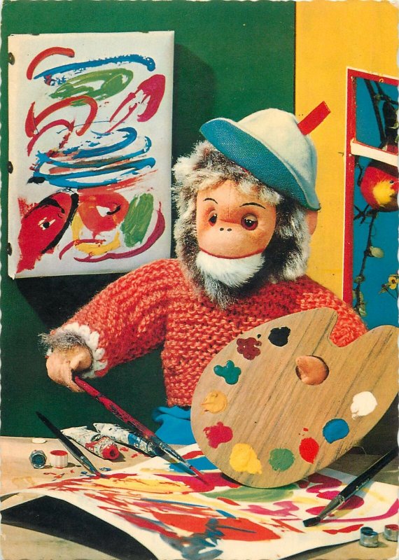 Animals france art doll monkey chimpanzee painting Postcard