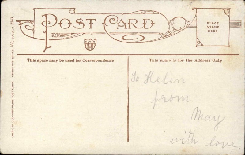 Christmas Children Praying Bed c1900s-20s Postcard