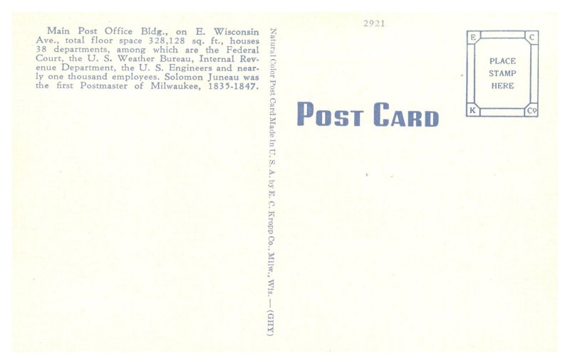 Postcard WI Milwuakee  - Post Office