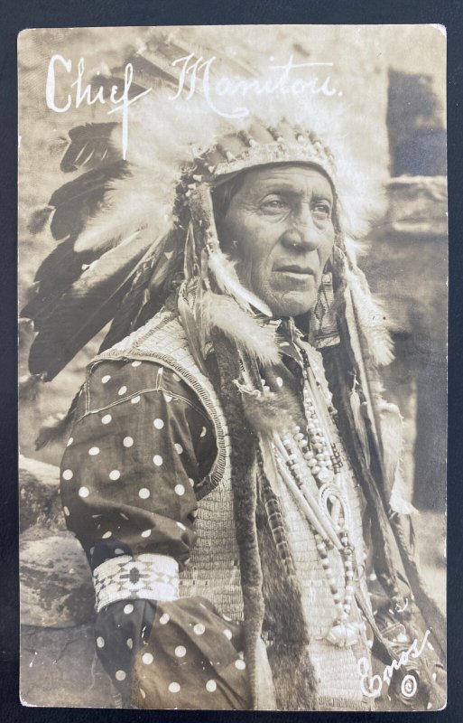 Mint USA RPPC Real Picture Postcard Native American Indian Chief Monitou