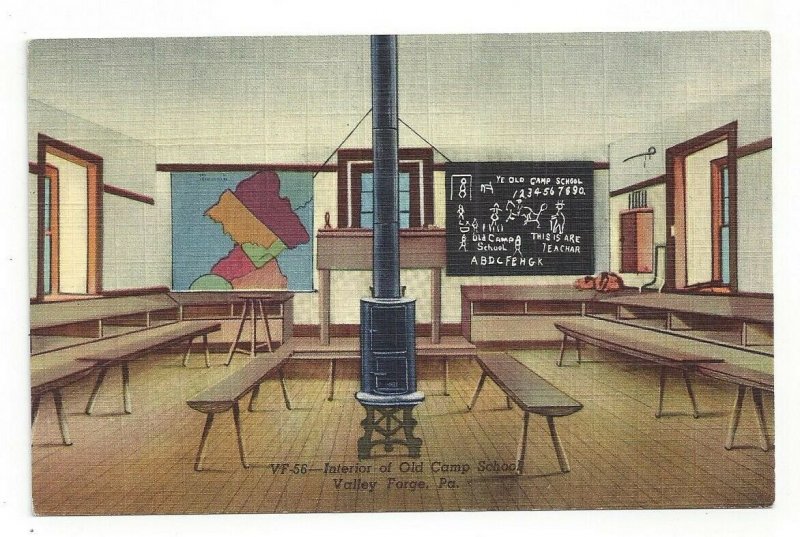 Pennsylvania PA Interior View of Old Camp School Valley Forge Standard View Card