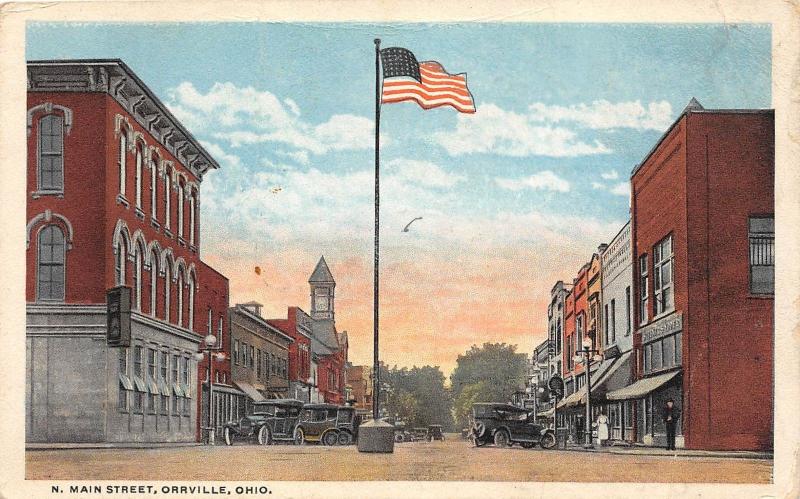 E34/ Orrville Ohio Postcard 1922 N Main Street Stores Automobiles 