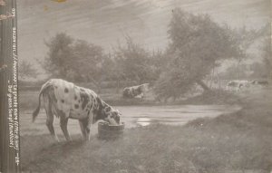 Art salon 1911 J.J. Rousseau - The Big Pond cows pastoral scene vintage postcard