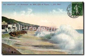 Old Postcard Menton The walk du Midi Effect waves