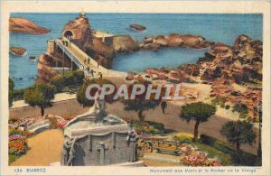 Old Postcard Biarritz War memorial and the Rock of the Virgin