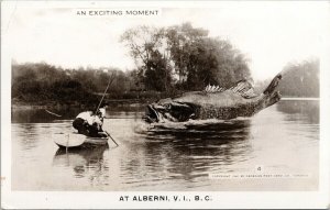 Port Alberni BC Exaggerated Fish Fishing Exciting Moment RPPC Postcard E83