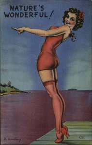 A/S Armstrong Bathing Beauty Linen Pinup Blonde Bombshell Vintage Postcard