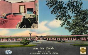 ALLENDALE, South Carolina SC  BON AIR COURTS Roadside c1950s-50s Chrome Postcard