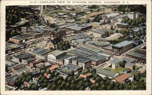 Anderson South Carolina SC Air View Business Section Vintage Postcard