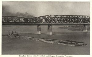 Harahan Bridge With Tow-Boat & Barges Memphis Tennessee Vintage Postcard