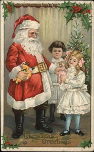 Christmas Santa Claus Gives Children Toys Stecher Embossed c1900s-10s Postcard