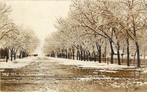 c1910 RPPC Postcard Lamar CO 3rd & Oak Streets, Snowy Trees, Prowers County