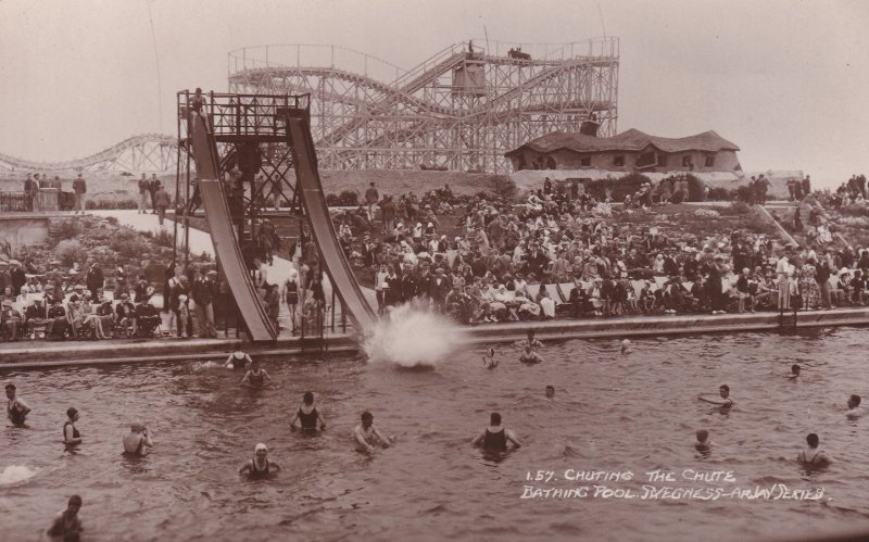 Chuting The Chute Skegness Swimming Pool Antique Real Photo Postcard