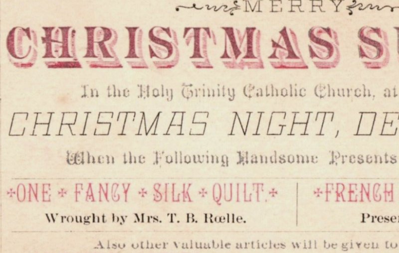 1885 Christmas Dinner Ticket Dec. 25th Holy Trinity Church Present Given F46