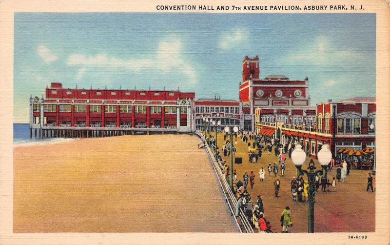 Convention Hall & 7th Ave. Pavilion, Asbury Park,, N.J., Early Postcard, Unused