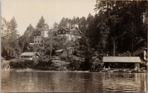 Brentwood Bay BC Vancouver Island Hotel from Water Real Photo Postcard G67