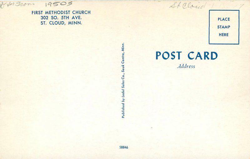 Autos First Baptist Church 1950s St Cloud Minnesota Ledel postcard 10325