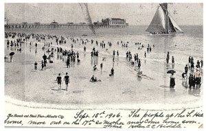 The Beach & Steel Pier Atlantic City New Jersey B & W Postcard 1906