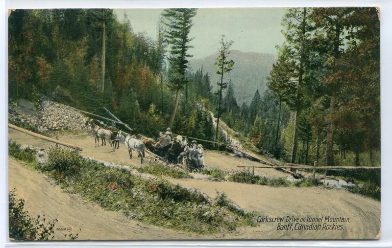 Horse & Coach Team Corkscrew Drive Tunnel Banff Canadian Rockies Canada postcard