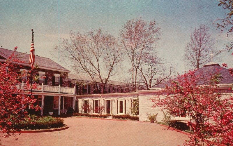 Driveway Entrance To Government Building Facing Flag Pole Vintage Postcard