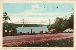 Thousand Islands ON Ontario Bridge Autos c1956 PECO Postcard G49