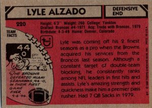 1980 Topps Football Card Lyle Alzado DE Cleveland Browns sun0408